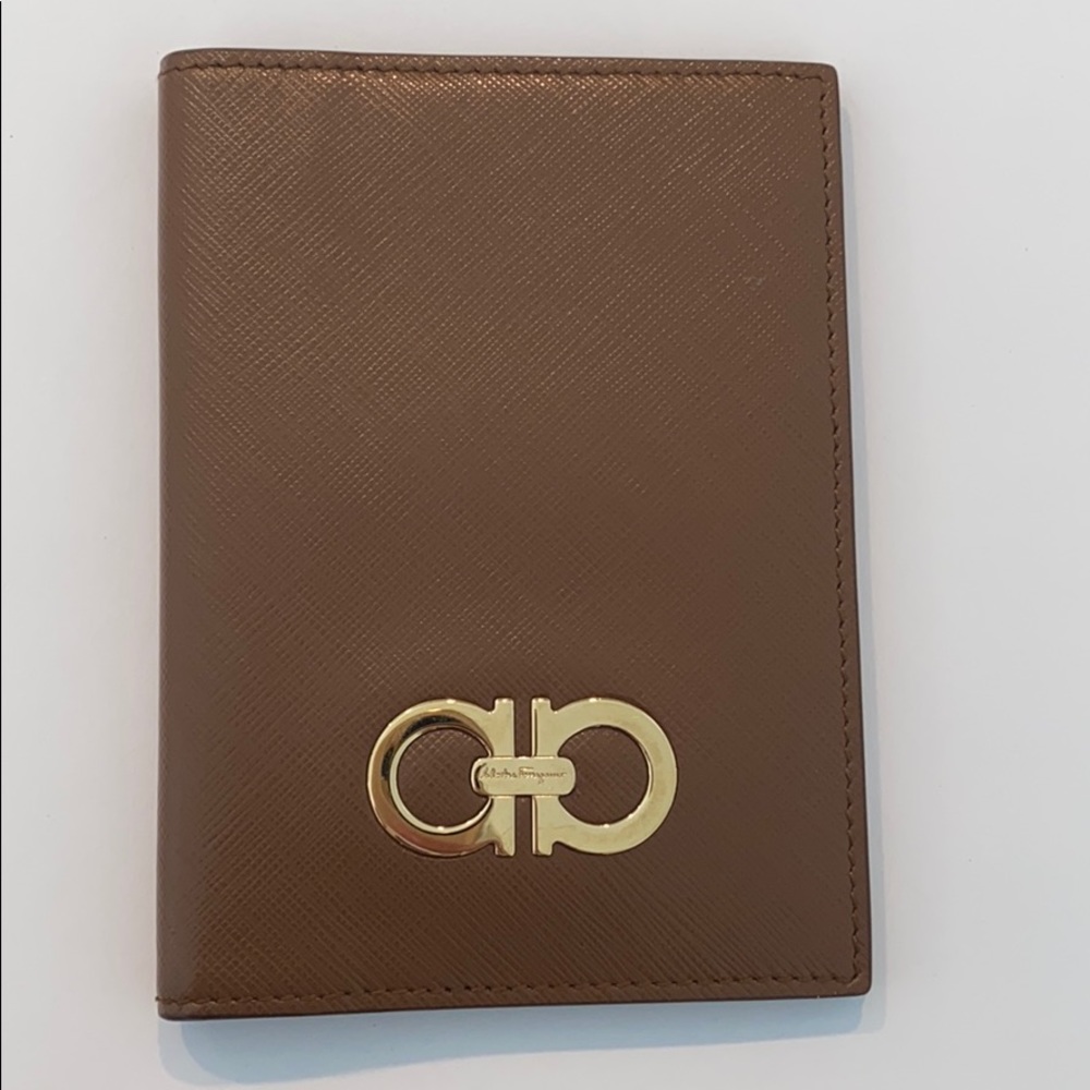 Salvatore Ferragamo Light Brown Passport Holder.